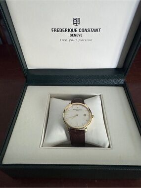 Frederique Constant Gold Case Dress Watch with Brown Leather Strap